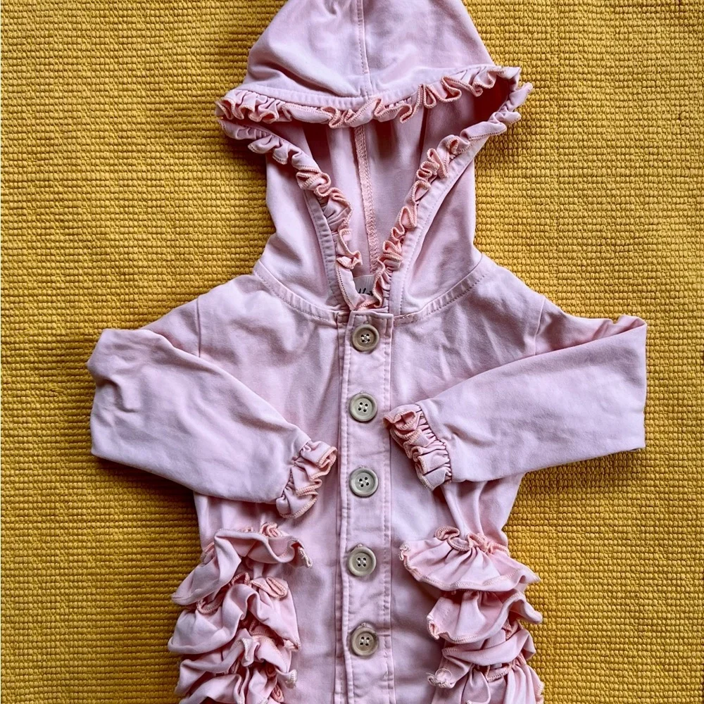 Pink Ruffled Button-Up Hoodie - Picture 1 of 2